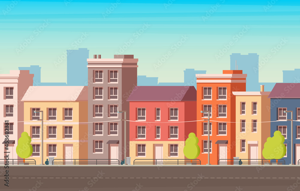 City landscape. Facades buildings. Vector illustration