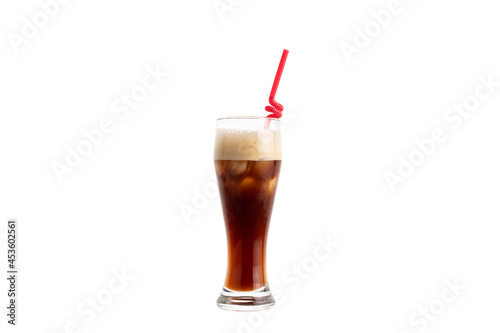 Iced coffee Isolated on a white Background. 
Glass of cold coffee with ice.