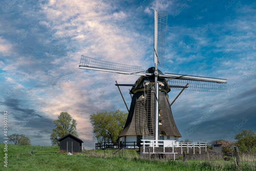 Mondrian mill along the Gein in Abcoude, Utrecht province, The Netherlands Mondrian mill along the Gein in Abcoude, Utrecht province, The Netherlands