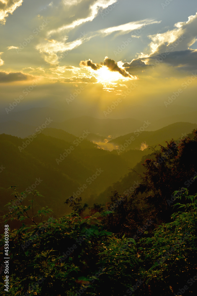 Landscape with sunset, clouds and mountain views at thailand.