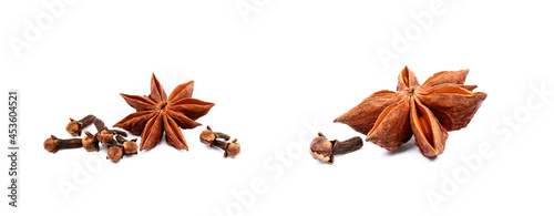 Aromatic star anise and cloves isolated on white background