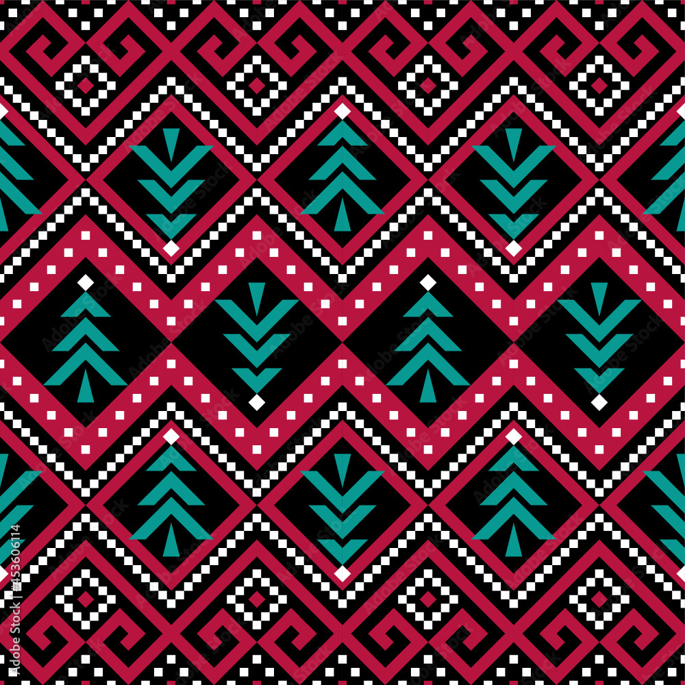 Green Christmas tree and red zigzag pattern on black background Green Christmas tree and red zigzag pattern on black background