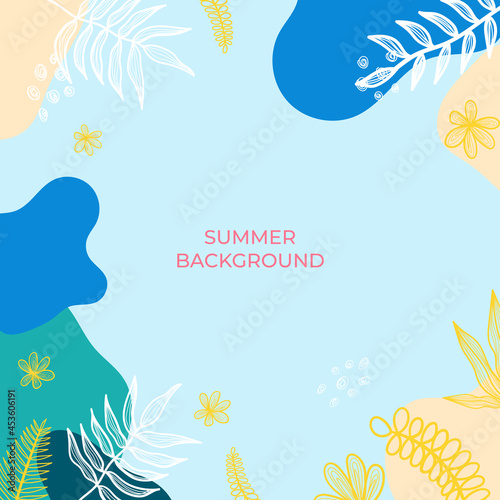 Abstract blueish creative universal artistic hand drawn minimal floral templates. Good for colorful poster, card, invitation, flyer, cover, banner, placard, brochure and summer background.