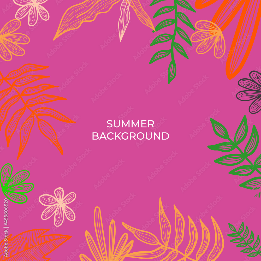 Abstract creative universal artistic hand drawn minimal floral templates. Good for colorful poster, card, invitation, flyer, cover, banner, placard, brochure and summer background.