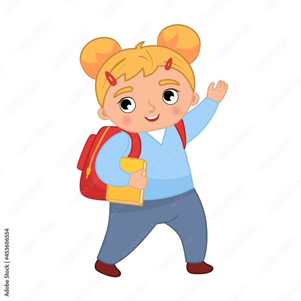 Vector illustration of a cute little girl going to school
