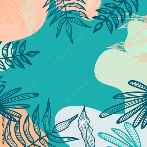 Abstract beige foliage boho creative universal artistic hand drawn minimal floral templates. Good for colorful poster  card  invitation  flyer  cover  banner  placard  brochure and summer background.