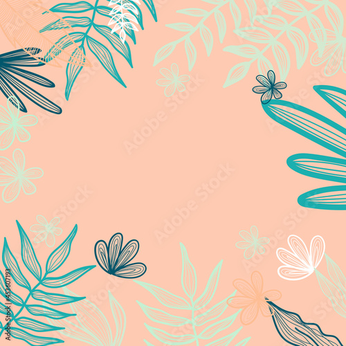 Abstract beige foliage boho creative universal artistic hand drawn minimal floral templates. Good for colorful poster, card, invitation, flyer, cover, banner, placard, brochure and summer background.