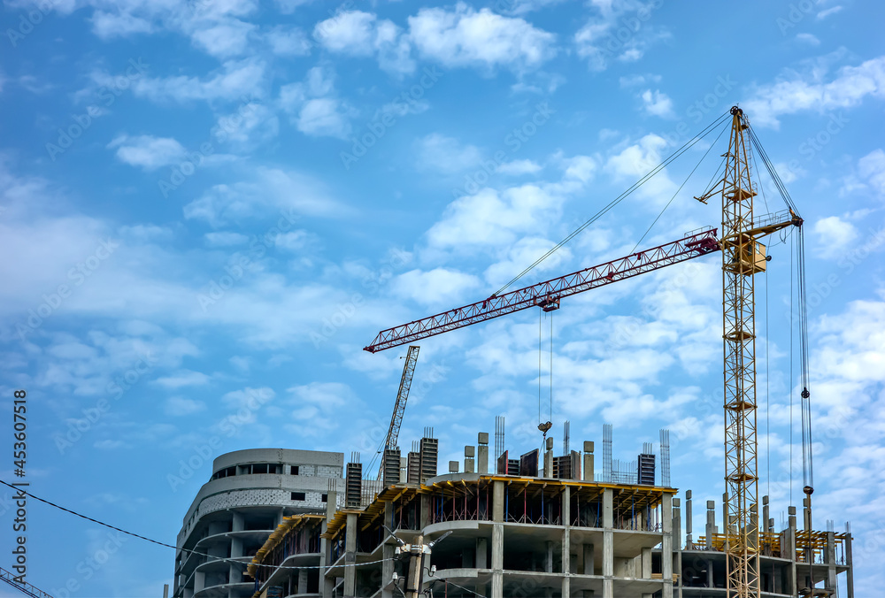 Architecture. Construction of a new multi-storey brick house.
Architecture. Construction of a new multi-storey brick house.