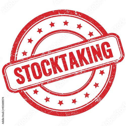 Принти на полотні STOCKTAKING text on red grungy round rubber stamp.