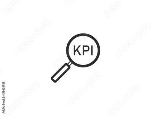 Analysis, magnifying glass, kpi icon. Vector illustration. Flat design.