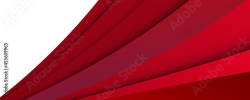 Abstract red banner background with 3d overlap layer and wave shapes