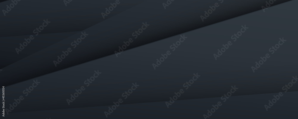 Black 3D banner background with overlap layers. Black vector abstract graphic design banner pattern background template. Geometric abstract background with simple layer elements. Black 3D banner background with overlap layers. Black vector abstract graphic design banner pattern background template. Geometric abstract background with simple layer elements.