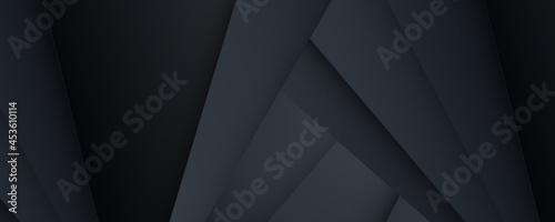 Black 3D banner background with overlap layers. Black vector abstract graphic design banner pattern background template. Geometric abstract background with simple layer elements.