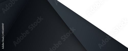 Black 3D banner background with overlap layers. Black vector abstract graphic design banner pattern background template. Geometric abstract background with simple layer elements.