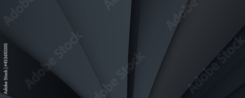 Abstract 3D black banner background with striped shapes