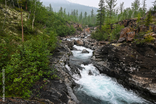 Putorana Plateau, a waterfall on the Grayling Stream.