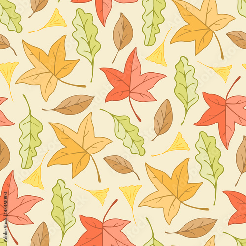 Colorful autumn leave seamless pattern vector seasonal background