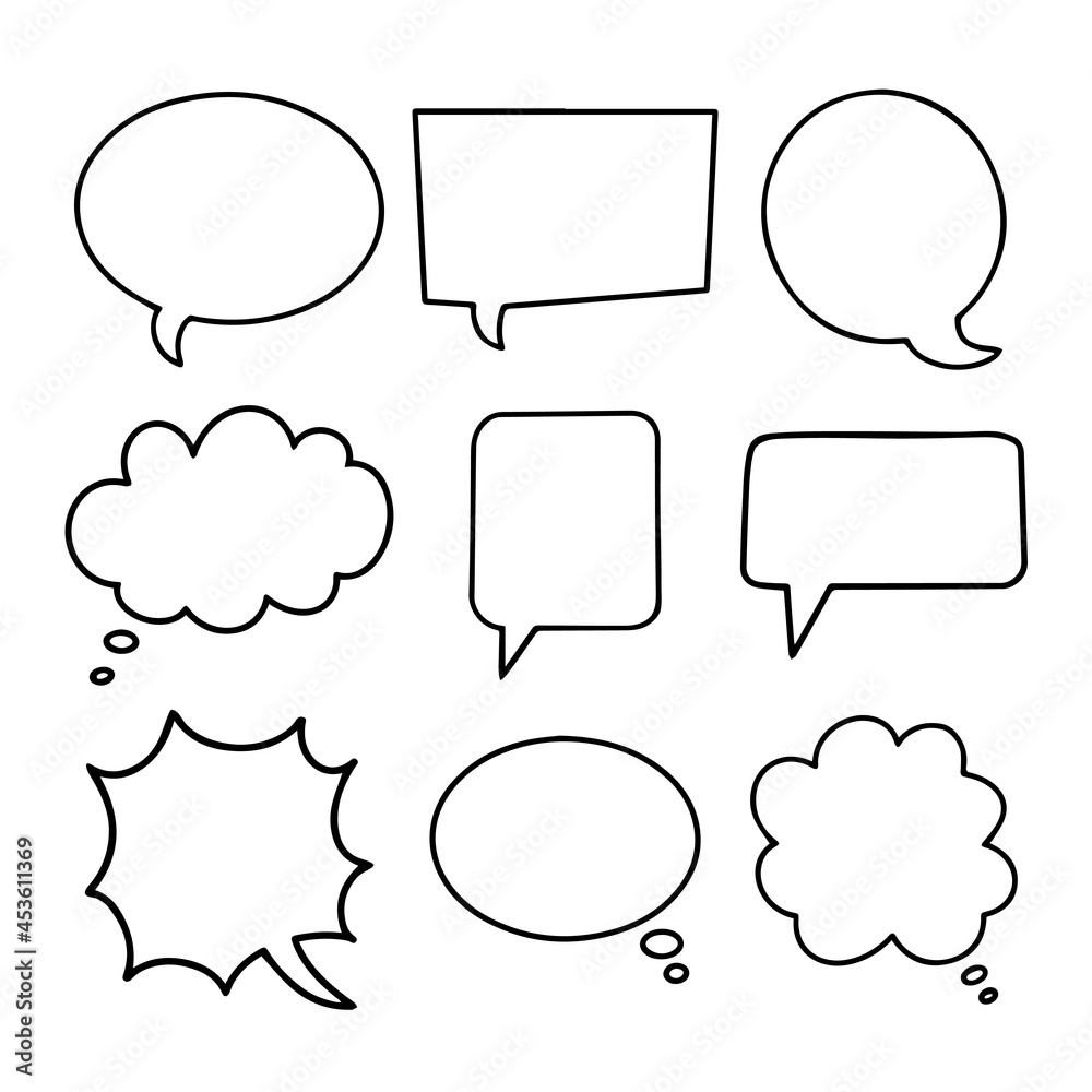 Obraz premium Speech bubbles hand drawn collection. Simple empty black dialog boxes set.