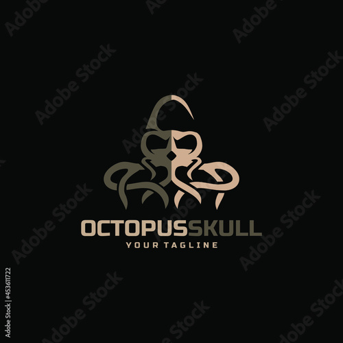 vintage octopus skull logo design vector illustration 