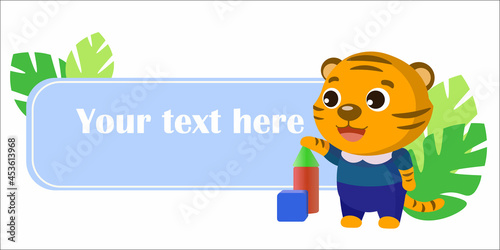 Vector tag with cute tiger playing cubes