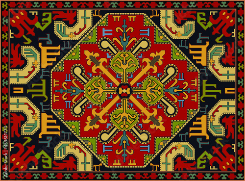 Persian carpet original design, tribal vector texture. Easy to edit and change a few colors by swatch window. photo