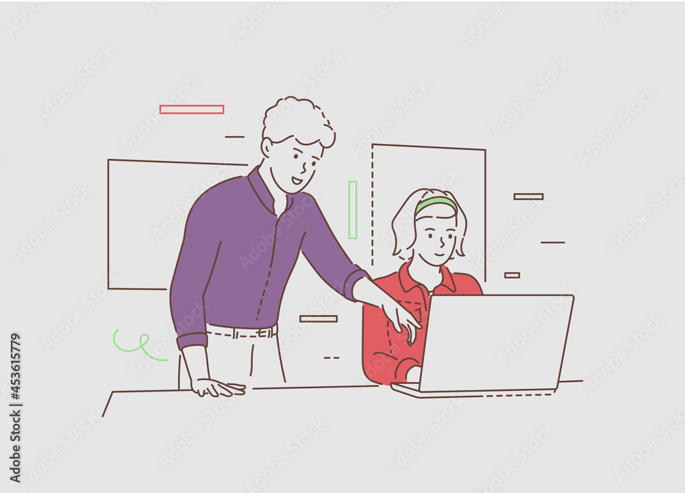 Business people teamwork or internship. Young business men and women do teamwork or internship at office. Business people teamwork or internship. Young business men and women do teamwork or internship at office.