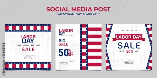 Labor day Social media post template design with the national flag of the United States of America