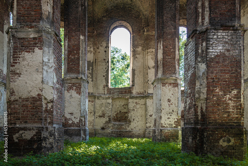 Velyki Mosty, Ukraine - july, 2021: the ruins of Synagogue in Velyki Mosty.	