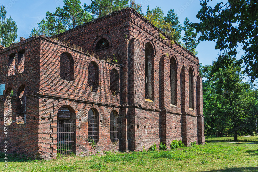 Velyki Mosty, Ukraine - july, 2021: the ruins of Synagogue in Velyki Mosty.	