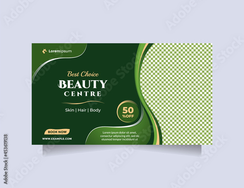 Landscape social media banner template for Clean and modern beauty center promotion. Concept of professional hair beauty treatment, cosmetic sale, skin care, hair salon, something natural, etc