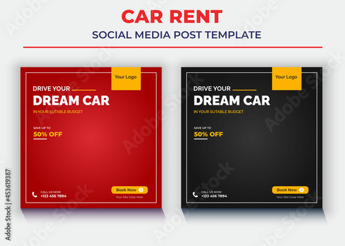 Car Rent Social Media post Template, Drive your dream car, car rent , auto motive social media post and flyer