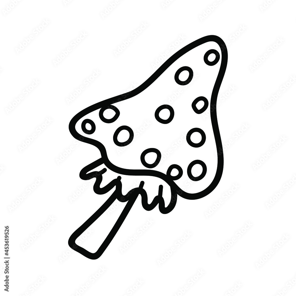 Poisonous mushroom amanita doodle line art. Wildlife forest element. Hand drawing vector illustration. Icon from the collection for the holiday Halloween.