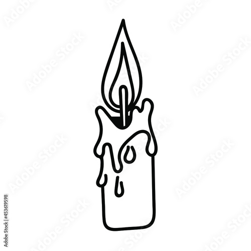 Paraffin burning candle doodle art. Hand-drawing vector illustration with black line. Simple element. Icons from the collection for the holiday Halloween.