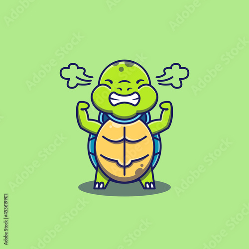Cute turtle with frustrated pose vector illustration. Flat cartoon style. Mascot design.