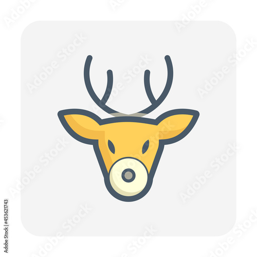 Reindeer vector icon. Head animal at front view for traditional festive to help santa claus deliver gifts on christmas eve in winter season. Also for decoration in merry christmas, happy new year.