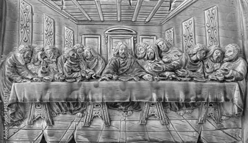 a clay image representing the Last Supper in Reghin city - Romania 29.Aug.2021