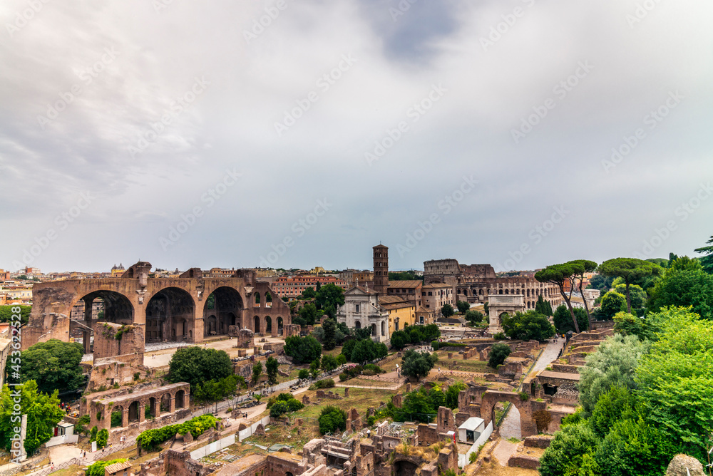 The view of the Forum Romanum on the Palatine Hill in Rome
