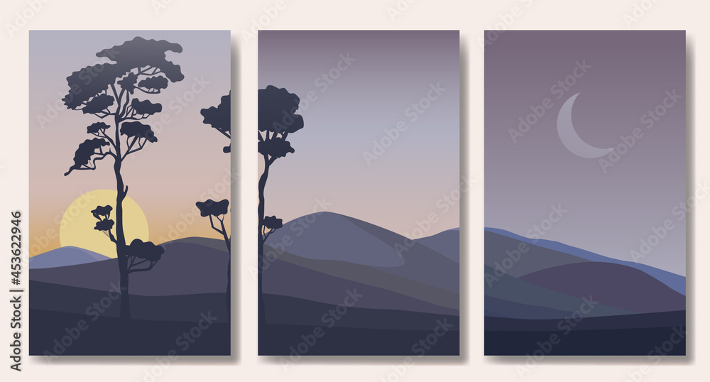 mountain vector landscapes in a flat style. Natural wallpapers are a minimalist, polygonal concept.