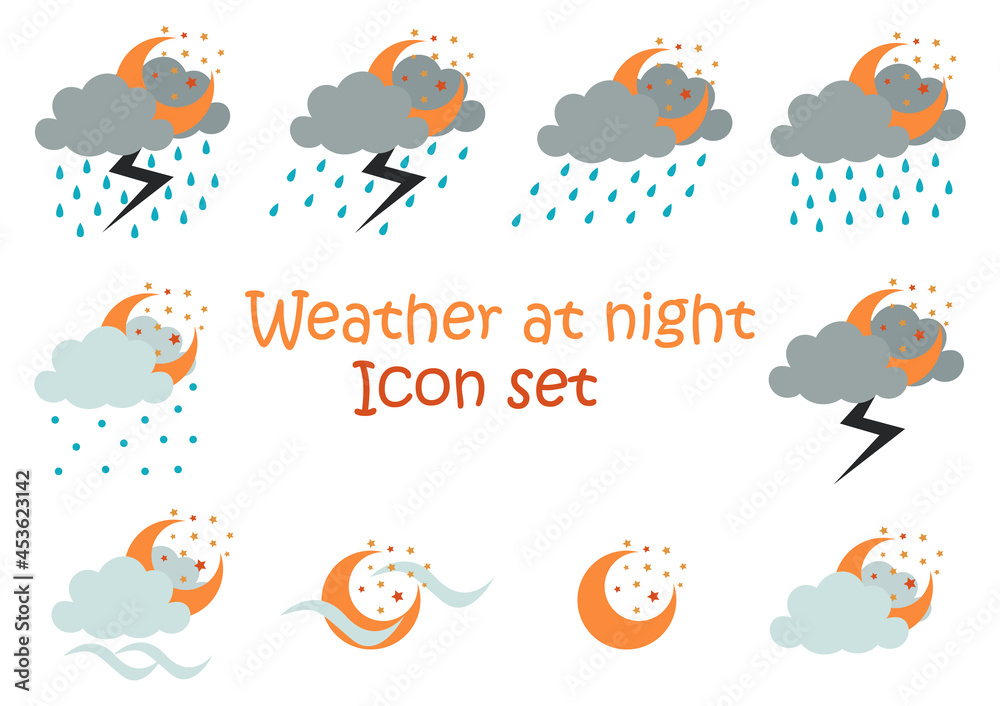 Obraz premium night weather illustration collection with moon and stars