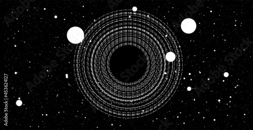 Singularity concept black and white vector illustration. Abstract deep space background