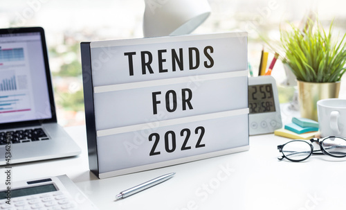 Trends for 2022 concepts with text on lightbox.inspiration and creativity. photo