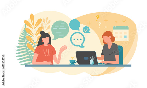 A job interview. A young woman answers the questions of a human resources specialist