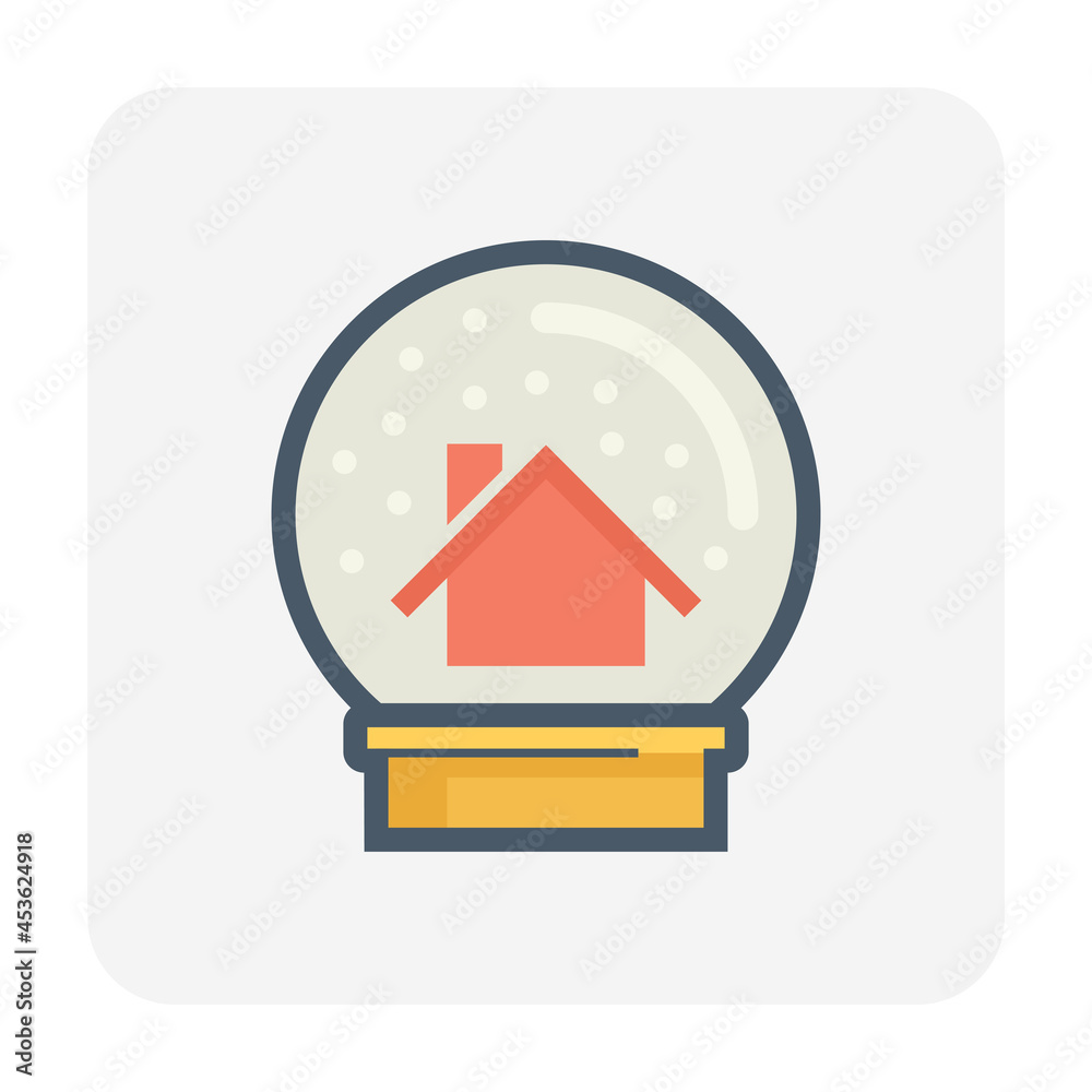 Large crystal glass ball craft vector icon consist of clear sphere shape, snow, home or house for souvenir, ornament or decoration place of event i.e. celebration, merry christmas, happy new year.
Large crystal glass ball craft vector icon consist of clear sphere shape, snow, home or house for souvenir, ornament or decoration place of event i.e. celebration, merry christmas, happy new year.