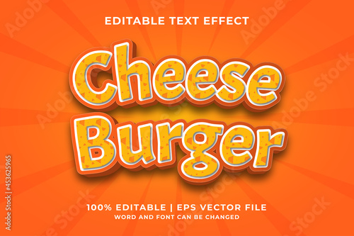 Editable text effect - Cheese Burger 3d template style premium vector