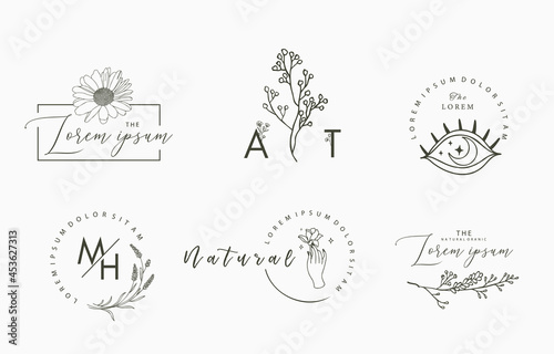 Line object collection with hand,magnolia,rose,lavender,leaf,flower,sunflower