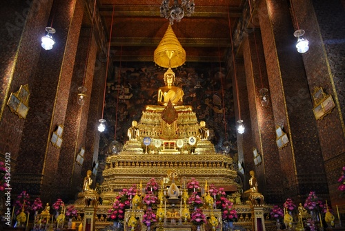 Phra Buddha Theva Patimakorn, The Principle Buddha Image in the Main Chapel of Wat Pho also spelled Wat Po, is a Buddhist temple in Bangkok, Thailand.