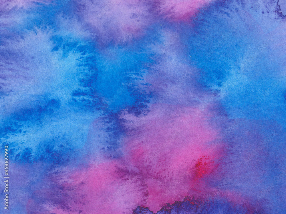 Vivid blue and pink watercolor background, Abstract pink and blue background. Textured backdrop
