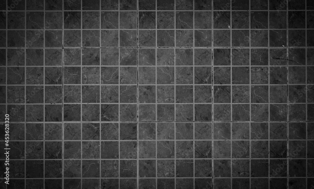 Fototapeta premium Black tile wall high resolution real photo or brick seamless pattern and texture interior room background