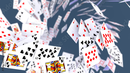 3d render Poker cards falling