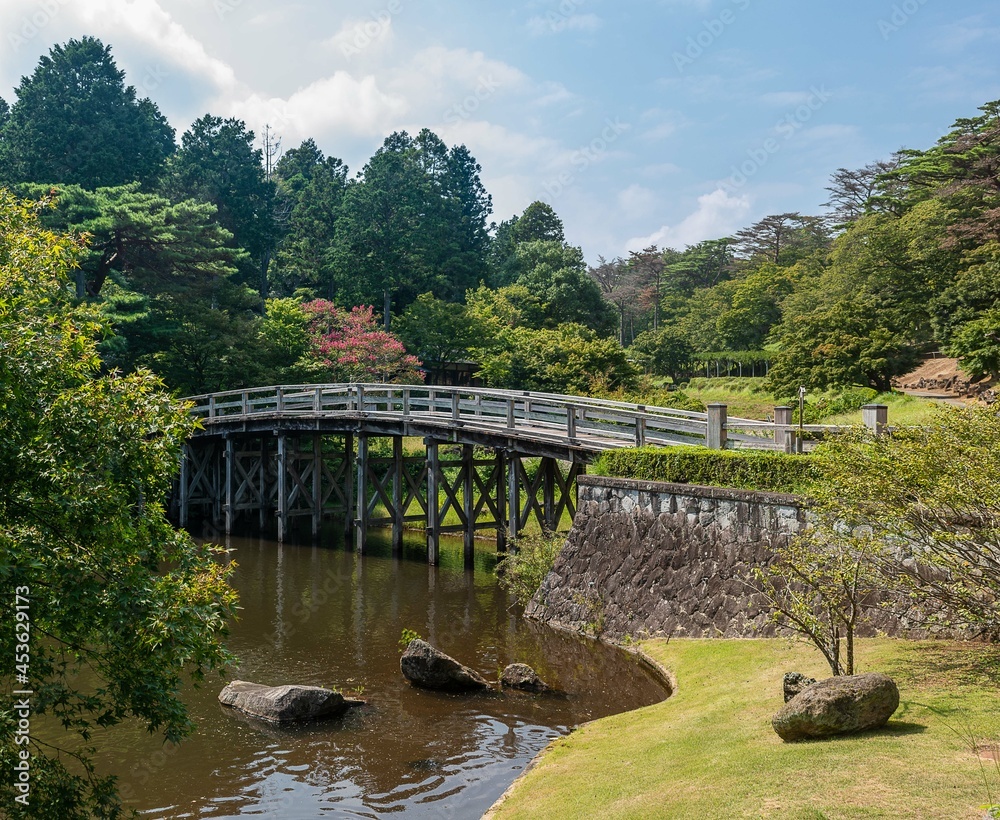 Obraz premium 日本庭園の橋（夏の風景）